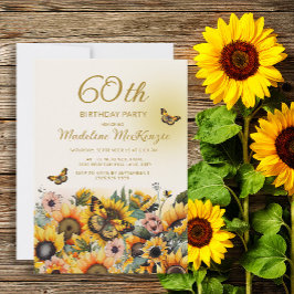 Zonnebloemen Vlinders Vrouwen 60e Verjaardagsfeest Kaart
