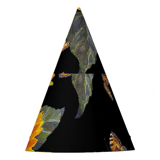 Zonnebloemen & Vlinders: Waterverf Zwart Backgro Feesthoedjes (Voorkant)