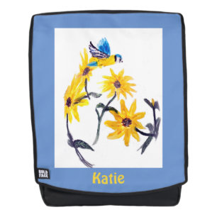 Zonnebloemen Vogelschilderij gepersonaliseerd Rugtassen