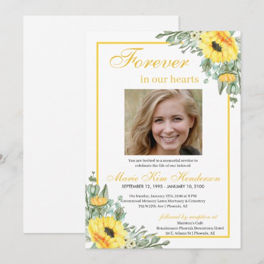 Zonnebloemen voor altijd in ons hart Foto van begr Kaart (Voorkant / Achterkant)