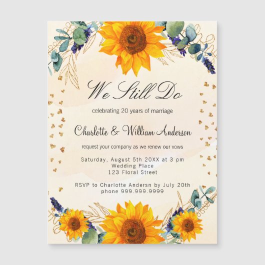Zonnebloemen voor het hernieuwen van geloften euca magnetische uitnodiging (Voorkant)
