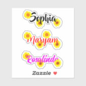 Zonnebloemen voor meisjes, Schattigee bloemnaamsti Sticker (Vel)