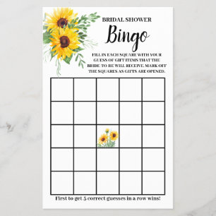 Zonnebloemen Vrijgezellenfeest Bingo Game Card Flyer