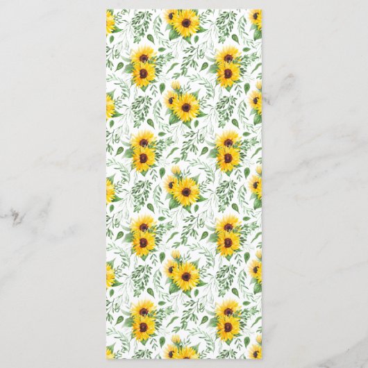 Zonnebloemen Vrijgezellenfeest Menu (Achterkant)