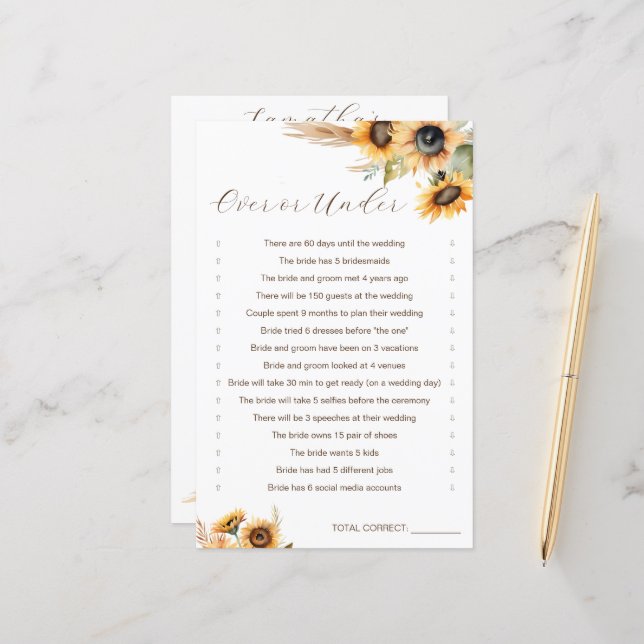 Zonnebloemen vrijgezellenfeest Over of Onder spel (Voorkant / Achterkant in situ)