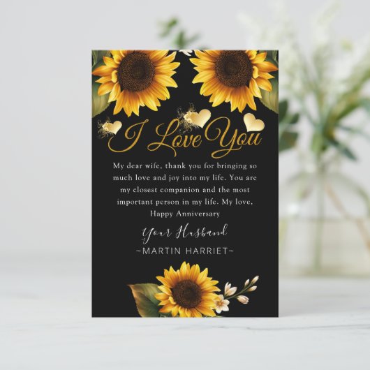 Zonnebloemen waar ik van hou, Jubileum Kaart voor  (Staand voorkant)