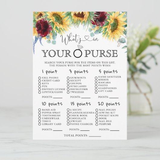 Zonnebloemen Wat zit er in je tas Vrijgezellenfees Kaart (Staand voorkant)