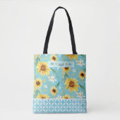 Zonnebloemen Waterverf Best tante Ever Blue Hearts Tote Bag (Voorkant)