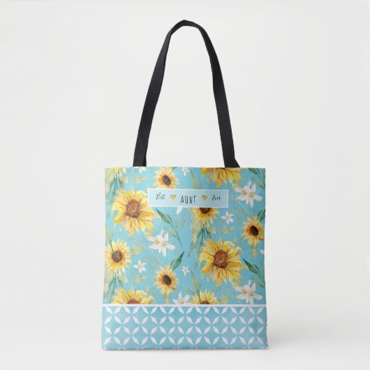 Zonnebloemen Waterverf Best tante Ever Blue Hearts Tote Bag (Voorkant)