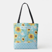 Zonnebloemen Waterverf Best tante Ever Blue Hearts Tote Bag (Achterkant)