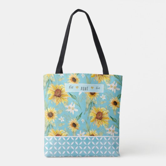 Zonnebloemen Waterverf Best tante Ever Blue Hearts Tote Bag (Achterkant)