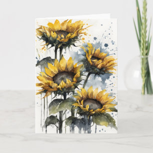 Zonnebloemen - Waterverf bloemen Kaart