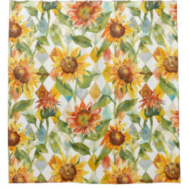 Zonnebloemen Waterverf bloemig Douchegordijn