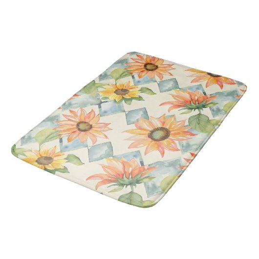 Zonnebloemen Waterverf bloemmotief Badmat (Gekanteld)
