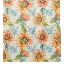 Zonnebloemen Waterverf bloemmotief Douchegordijn