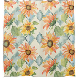Zonnebloemen Waterverf bloemmotief Douchegordijn