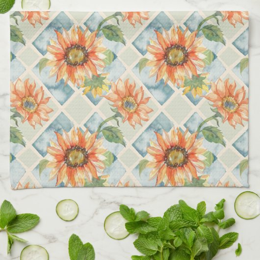 Zonnebloemen Waterverf bloemmotief Theedoek (Gevouwen)