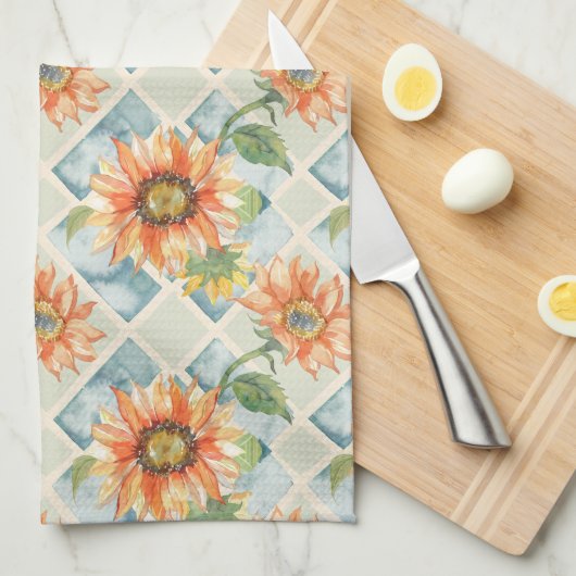 Zonnebloemen Waterverf bloemmotief Theedoek (Quarter Fold)