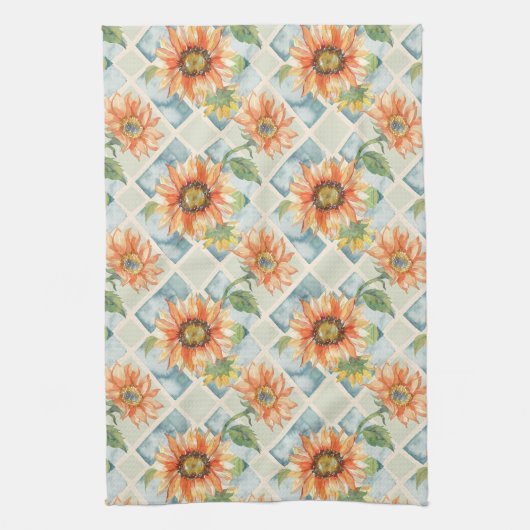 Zonnebloemen Waterverf bloemmotief Theedoek (Verticaal)