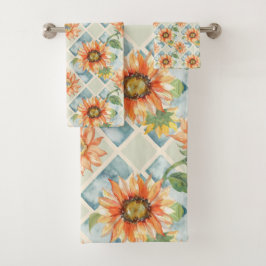 Zonnebloemen waterverf bloempatroon bad handdoek