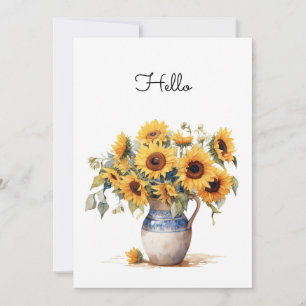 Zonnebloemen Waterverf Illustratie Flat Kaart