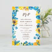 Zonnebloemen waterverf krans herfst foto bruiloft kaart (Staand voorkant)