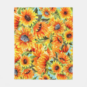 Zonnebloemen Waterverf: naadloze illustratie Fleece Deken