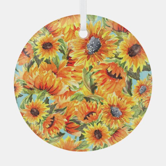 Zonnebloemen Waterverf: naadloze illustratie Glas Ornament (Voorkant)