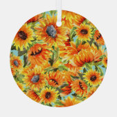 Zonnebloemen Waterverf: naadloze illustratie Glas Ornament (Achterkant)