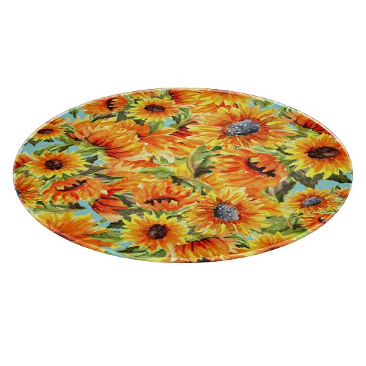 Zonnebloemen Waterverf: naadloze illustratie Snijplank (Hoek)