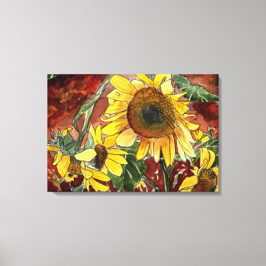Zonnebloemen waterverf schilderij canvas afdruk (Voorkant)