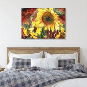 Zonnebloemen waterverf schilderij canvas afdruk (Insitu (Slaapkamer))