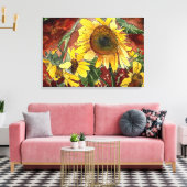 Zonnebloemen waterverf schilderij canvas afdruk (Insitu (Woonkamer))
