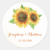 Zonnebloemen Waterverf Trouwstickers Ronde Sticker (Voorkant)