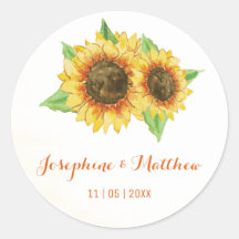 Zonnebloemen Waterverf Trouwstickers