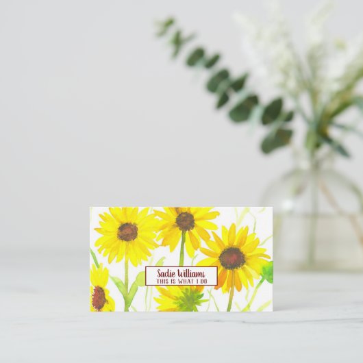 Zonnebloemen Waterverf Wildflower Yellow Visitekaartje (Staand voorkant)