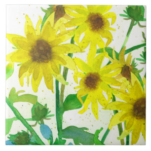Zonnebloemen Waterverf Yellow Wildflowers Botanica Tegeltje