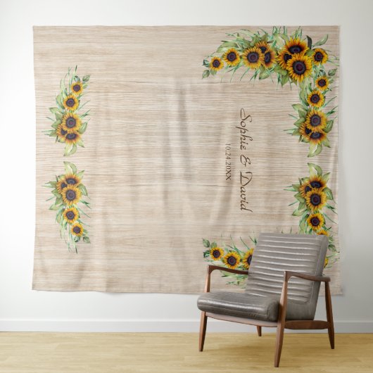  zonnebloemen Weddenschap Hout Foto Booth Wandkleed (In Situ (horizontaal))