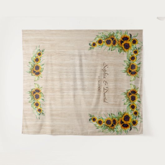  zonnebloemen Weddenschap Hout Foto Booth Wandkleed (Voorkant (horizontaal))