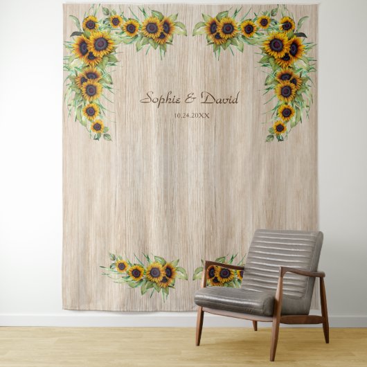  zonnebloemen Weddenschap Hout Foto Booth Wandkleed (In situ)