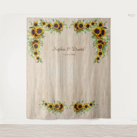  zonnebloemen Weddenschap Hout Foto Booth Wandkleed (Voorkant)