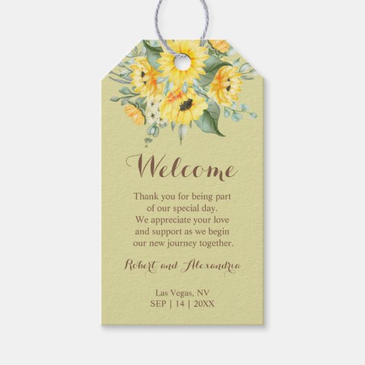 Zonnebloemen Weddenschap Welkom Favor Party Favor Cadeaulabel (Voorkant)