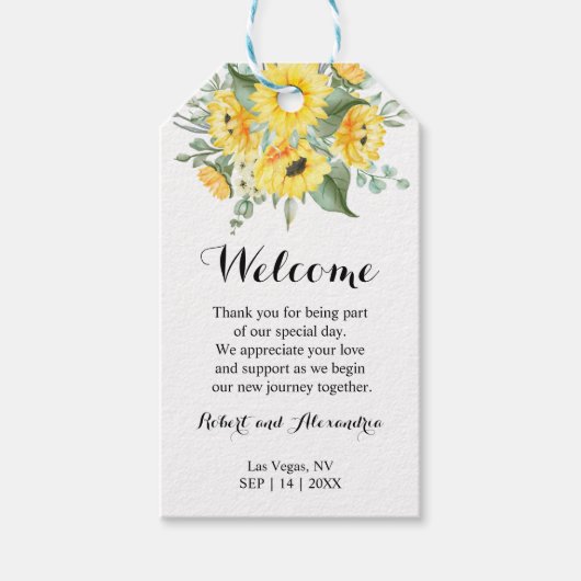 Zonnebloemen Weddenschap Welkom Favor Party Favor Cadeaulabel (Voorkant)