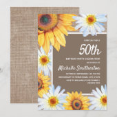 Zonnebloemen White Daisies Burlap 50th Birthday Kaart (Voorkant / Achterkant)