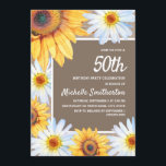 Zonnebloemen White Daisies Burlap 50th Birthday Kaart<br><div class="desc">Robuust geel en bruin zonnebloemen en witte maisjes met mooie groene bladeren op een uitnodiging voor een 50e verjaardag voor vrouwen. Ideaal voor de zomer of de herfst. Neem contact met ons op voor hulp bij aanpassingen of om passende producten aan te vragen.</div>