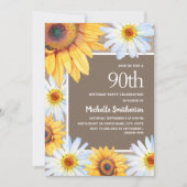 Zonnebloemen White Daisies Burlap 90th Birthday Kaart (Voorkant)