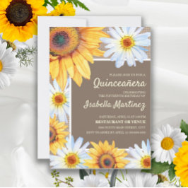 Zonnebloemen White Daisies Burlap Quinceañera 15th Kaart