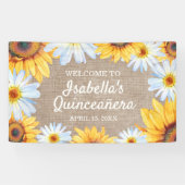 Zonnebloemen White Daisy Burlap Quinceañera Welkom Spandoek (Horizontaal)