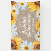 Zonnebloemen White Daisy Burlap Quinceañera Welkom Spandoek (Verticaal)