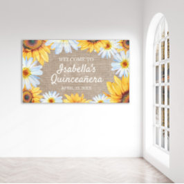 Zonnebloemen White Daisy Burlap Quinceañera Welkom Spandoek
